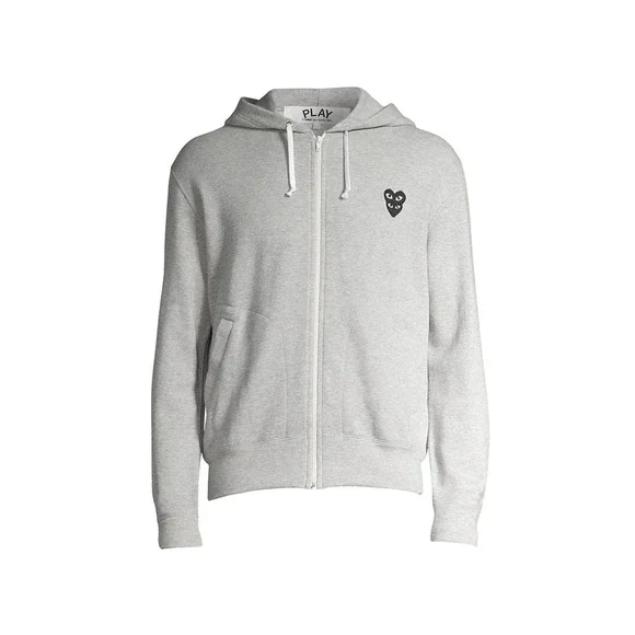 COMME DES GARCONS CDG PLAY GRAY FULL ZIP HOODIE WITH BLACK HEART - Picture 1 of 8